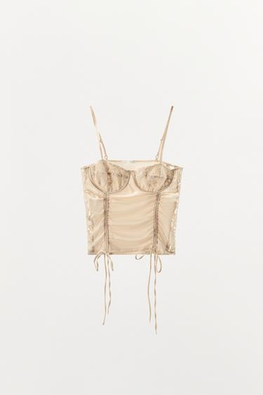 CORSETRY-INSPIRED TOP WITH LACE - Ecru by Zara - Image 5