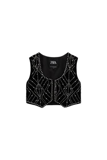 RHINESTONE VELVET VEST
