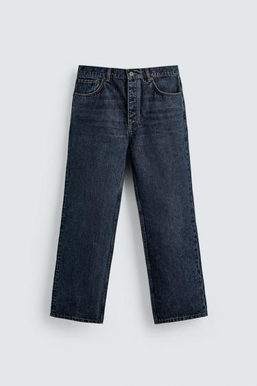COTTON-WOOL STRAIGHT-LEG JEANS - Mid-blue by Zara