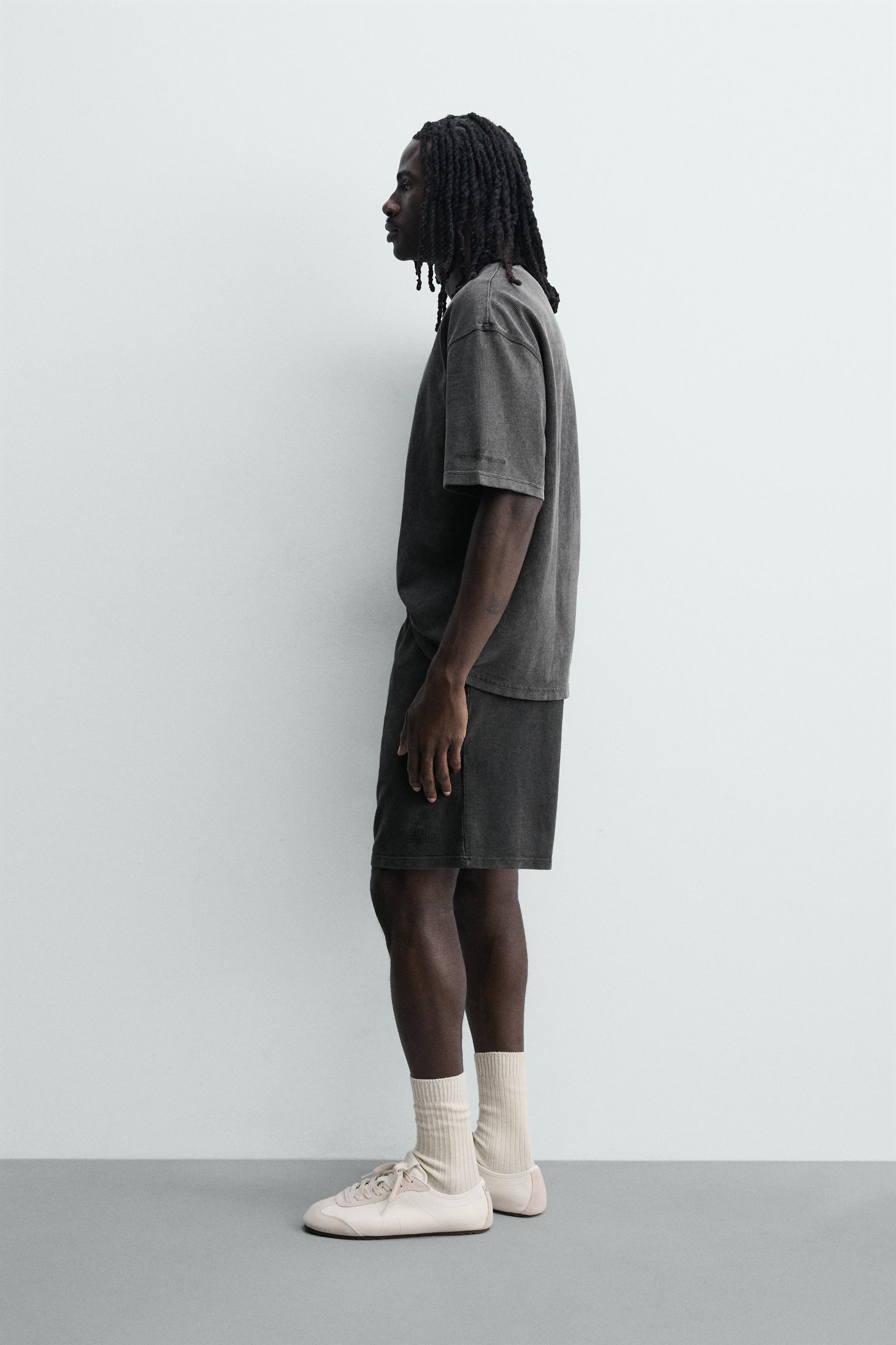 Мужские шорты Zara WASHED WAFFLE TEXTURE SWEATSHORTS — фото 4
