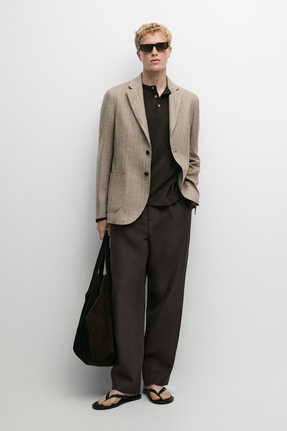 Linen herringbone stripe blazer from Zara - $420