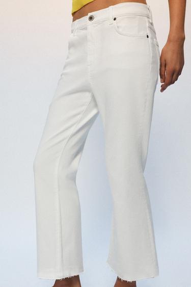ZW COLLECTION MID-RISE CROPPED FLARE JEANS - White by Zara - Image 1