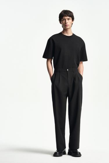 Zara 寬鬆打褶長褲 - 黑色