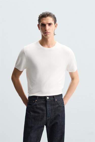 VISCOSE BLEND KNIT T-SHIRT - Oyster-white by Zara