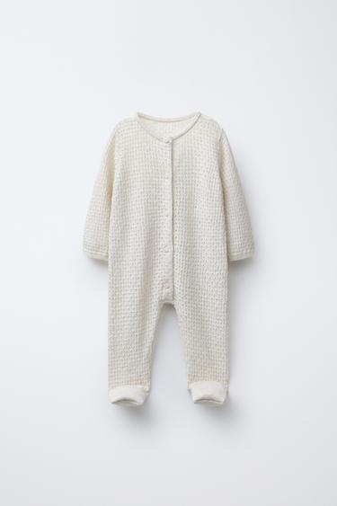 Zara CONVERTIBLE FOOTIE TEXTURED KNIT JUMPSUIT - Mid-ecru