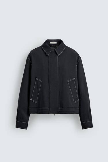 Zara 撞色明線襯衫式外套 - 深海藍色