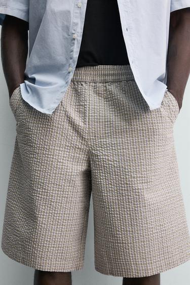 TEXTURED CHECK BERMUDA SHORTS - Sky blue by Zara - Image 4