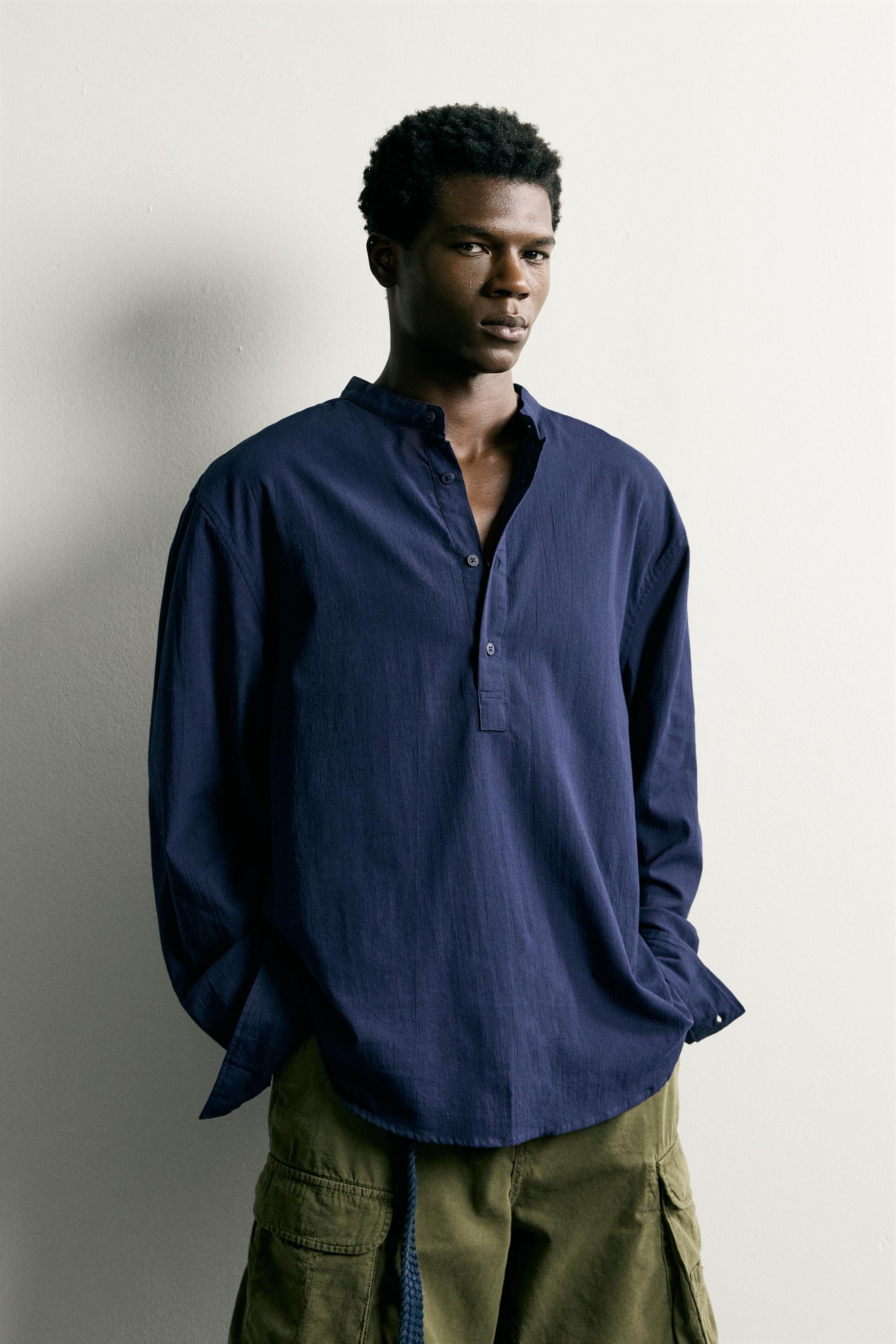 WRINKLED EFFECT POLO SHIRT — Blue (alternate view)