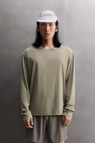 Zara GRAPHIC LONG SLEEVE TECHNICAL RUNNING T-SHIRT - Light gray
