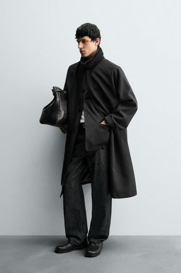 OVERSIZE WOOL BLEND TRENCH COAT - Black by Zara - Image 3