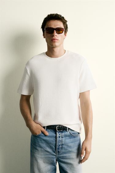 Zara 標準版泡泡紗 T 恤 - 磨白色
