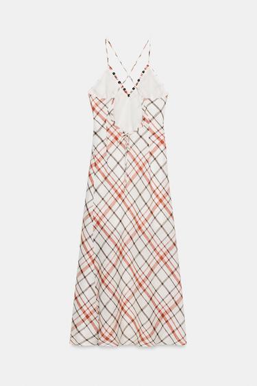 ROBE MI-LONGUE À CARREAUX ET LIN - Multicolore de Zara - Image 11