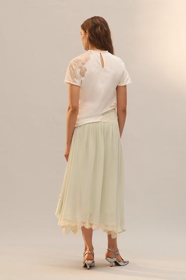 LIMITED EDITION ASYMMETRIC LACE T-SHIRT - Ecru by Zara - Image 1