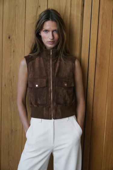 SUEDE-EFFECT VEST — Brown 1