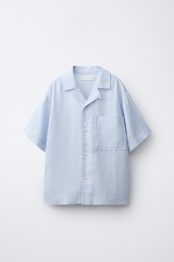 CAMISA CON LINO - Celeste de Zara - Imagen 0