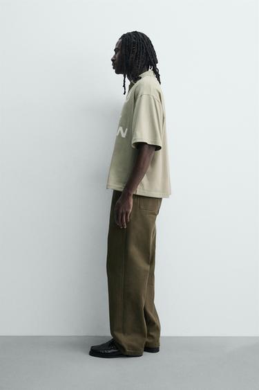 POLO RELAXED FIT TEXTE IMPRIMÉ - Vert clair de Zara - Image 3