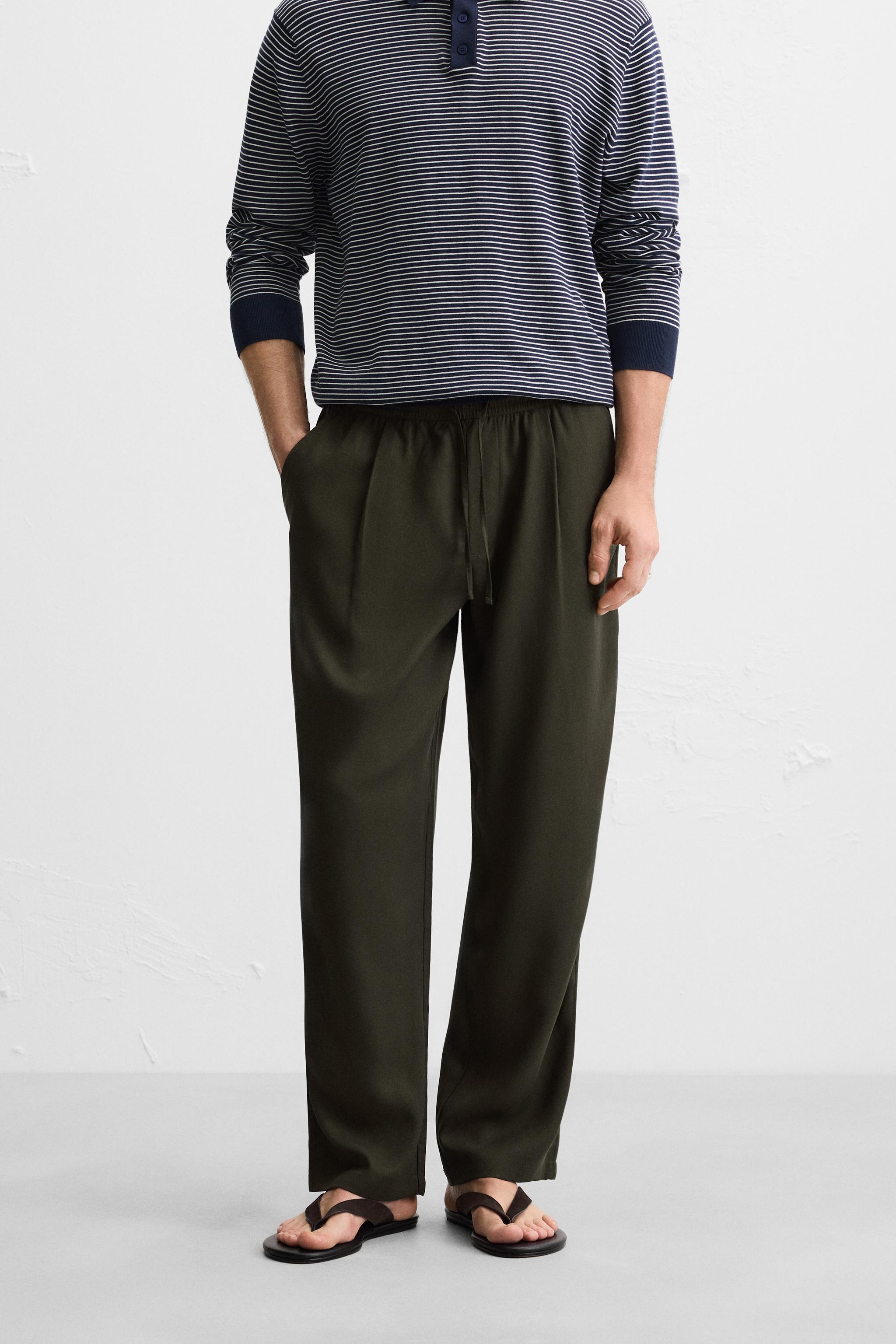 RELAXED FIT LYOCELL PANTS - Navy blue | ZARA United States