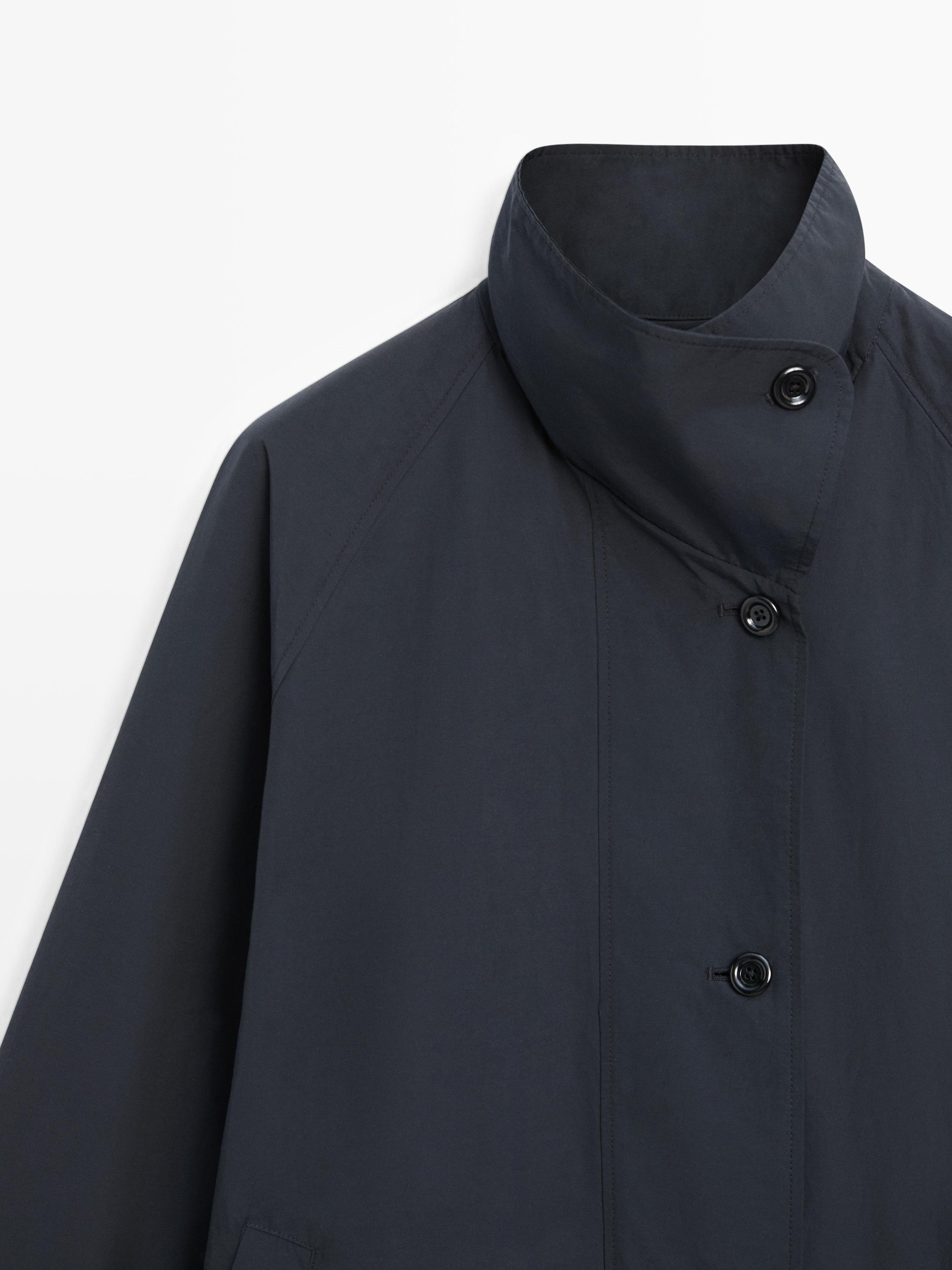 High neck technical trench coat — Dark navy