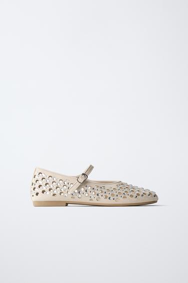 GLITTER OPENWORK BALLET FLATS - Beige by Zara