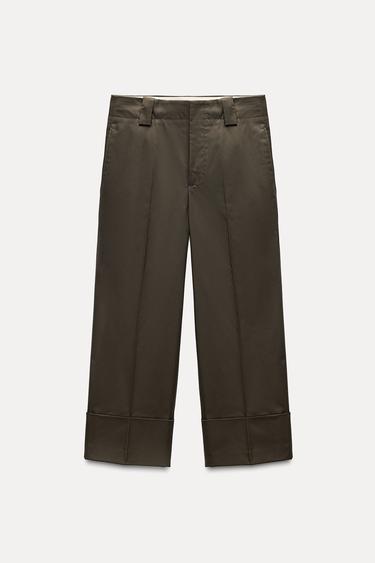 ЧИНОС ИЗ КОЛЛЕКЦИИ ZW С ОТВОРОТАМИ ПО НИЗУ — ХАКИ от Zara