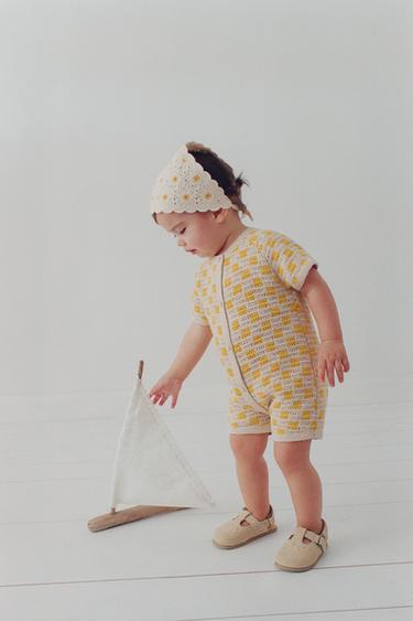 체크 짧은 롬퍼 - Zara 크림/옐로우