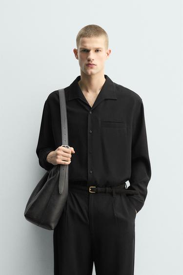 Zara RELAXED FIT FLOWY SHIRT - Black