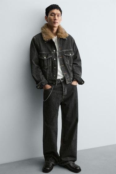 VESTE EN DENIM AVEC COL EFFET FOURRURE - Charbon de Zara - Image 6
