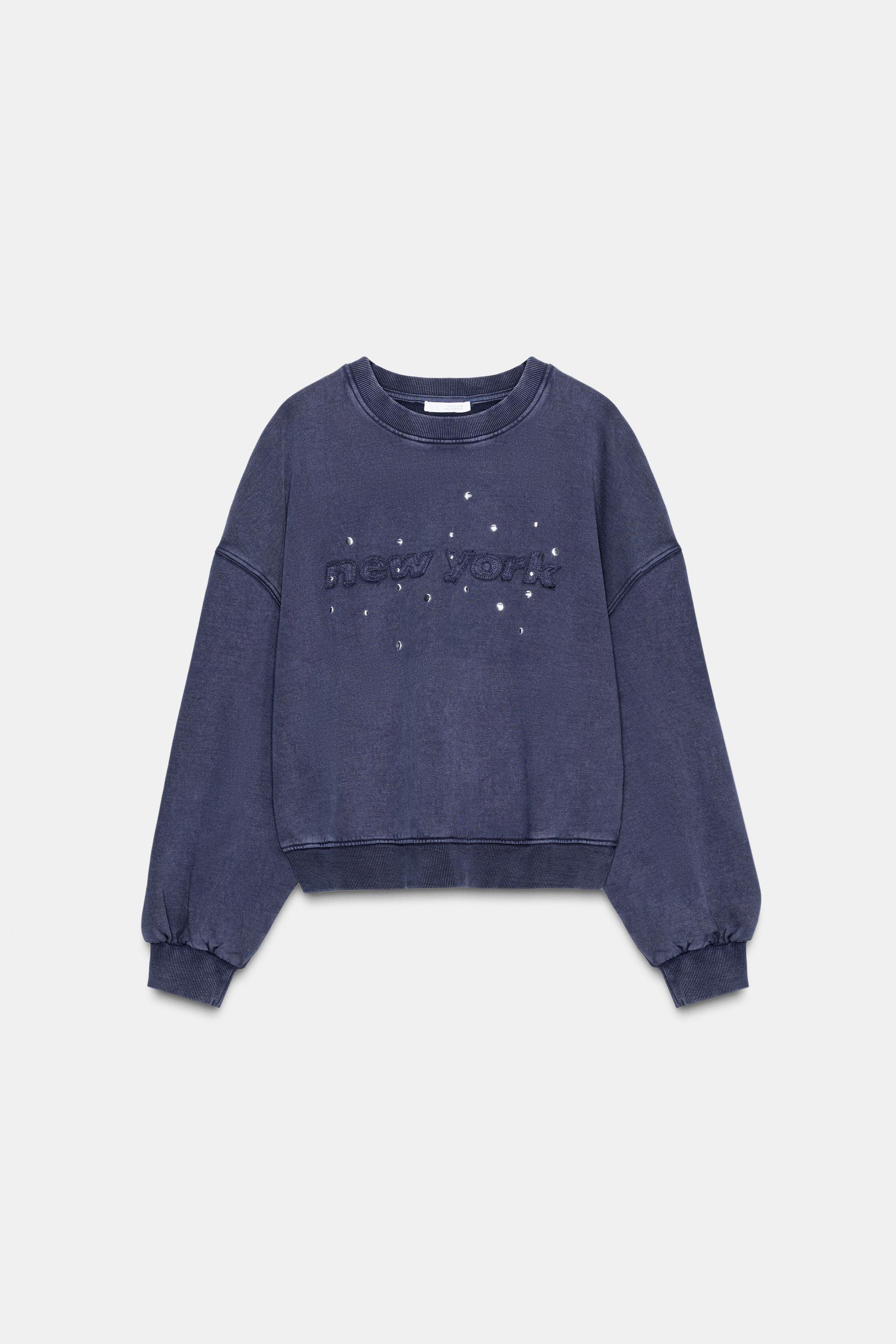 WASHED SWEATSHIRT WITH STUDS - Blue | ZARA United States