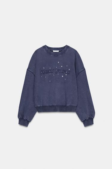 SUDADERA LAVADA TACHAS - Azul de Zara