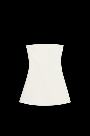 Zara INTERLOCK STRAPLESS DRESS - Ecru