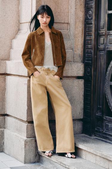 100% LEATHER SHORT JACKET - whisky by Zara - Image 0