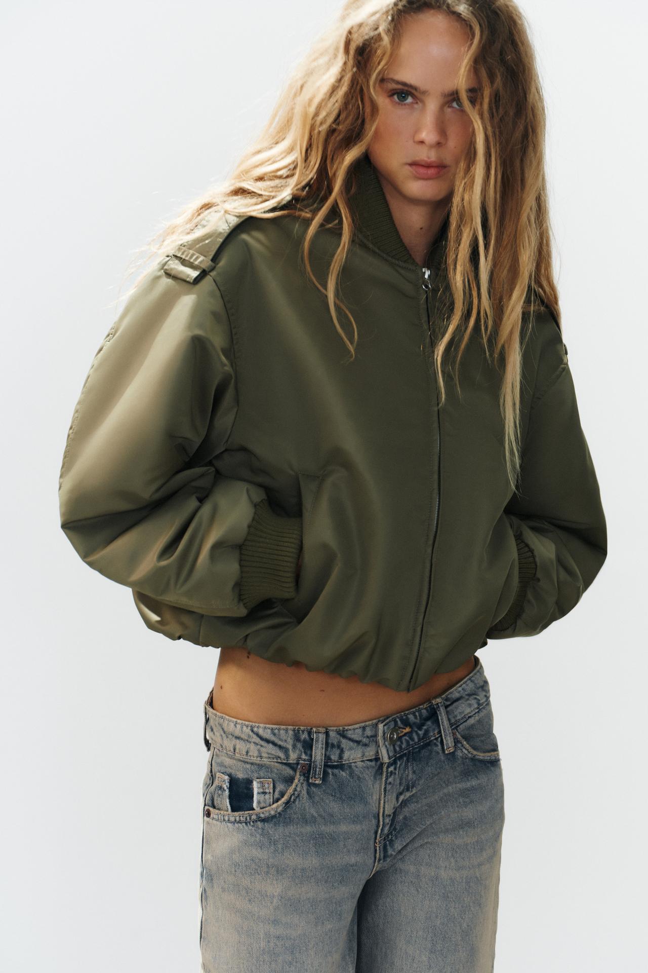 BOMBER JACKET WITH TABS — Dark khaki