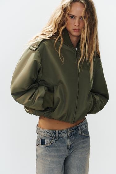 BOMBER JACKET WITH TABS — Dark khaki 1