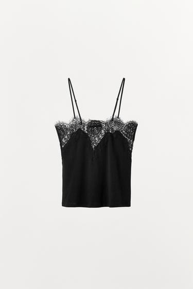 POINTELLE LACE STRAPPY TOP - Black by Zara - Image 2