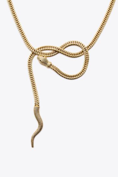 METAL SNAKESKIN PRINT BELT - Golden by Zara - Image 2