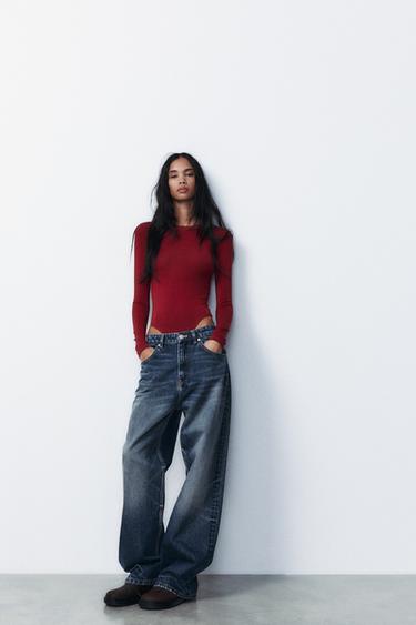 Zara COTTON MODAL BODYSUIT - Burgundy - Image 0