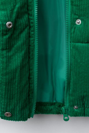 EMBROIDERED TEXT CORDUROY PUFFER JACKET - Green by Zara - Image 6