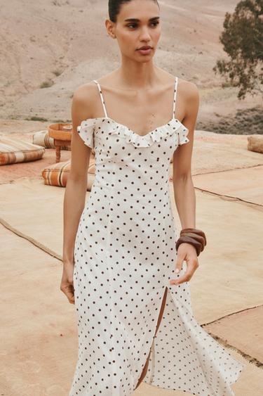 ROBE MIDI À POIS - Écru / Marron de Zara - Image 1