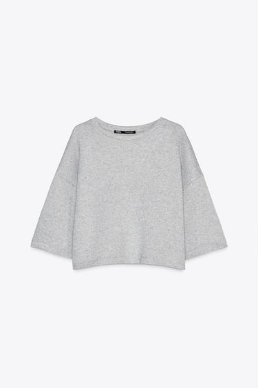 Zara SHORT SLEEVE CROP T-SHIRT - Gray marl - Image 0