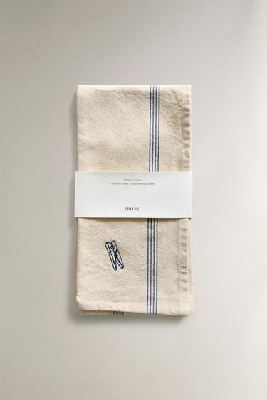 TORCHON COTON BRODÉ NETTOYAGE - Bleu de Zara - Image 3