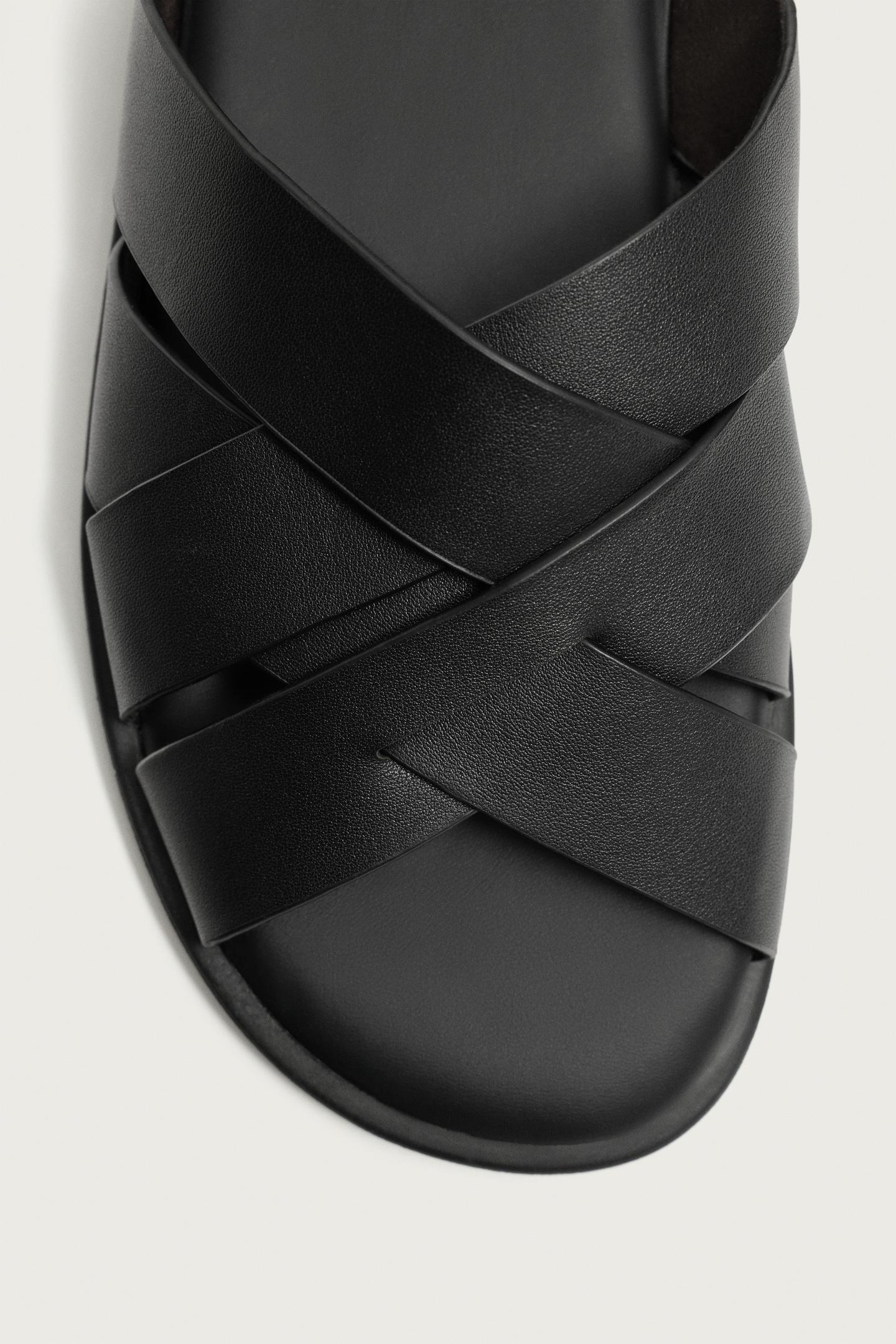 Мужские сандалии Zara Leather Strappy, цвет: Чёрный — фото 6