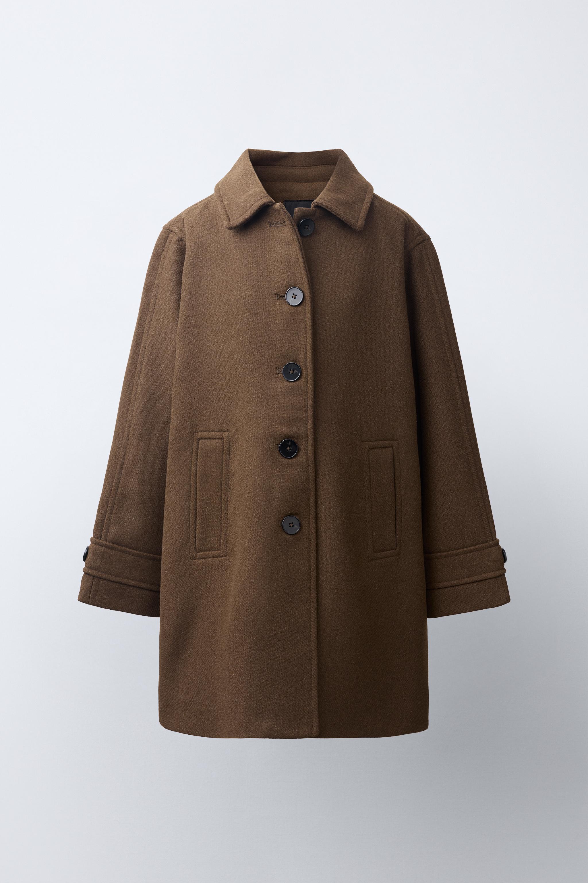 ボタン付きメルトンロングコート - チョコレート | ZARA Japan / 日本