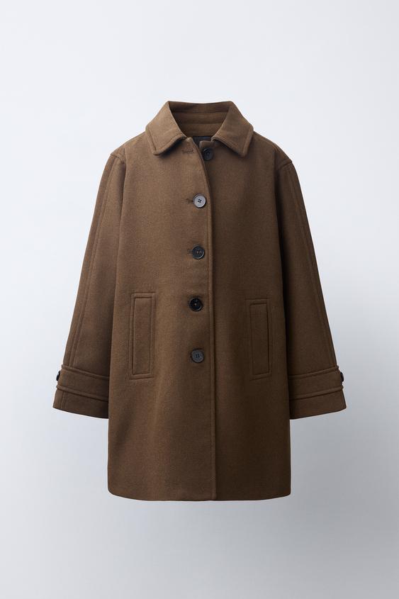 LONG WOOL-EFFECT BUTTONED COAT - Chocolate by Zara - Image 0