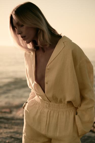SHORT EN LIN 100 % ZW COLLECTION - Jaune pastel de Zara - Image 1