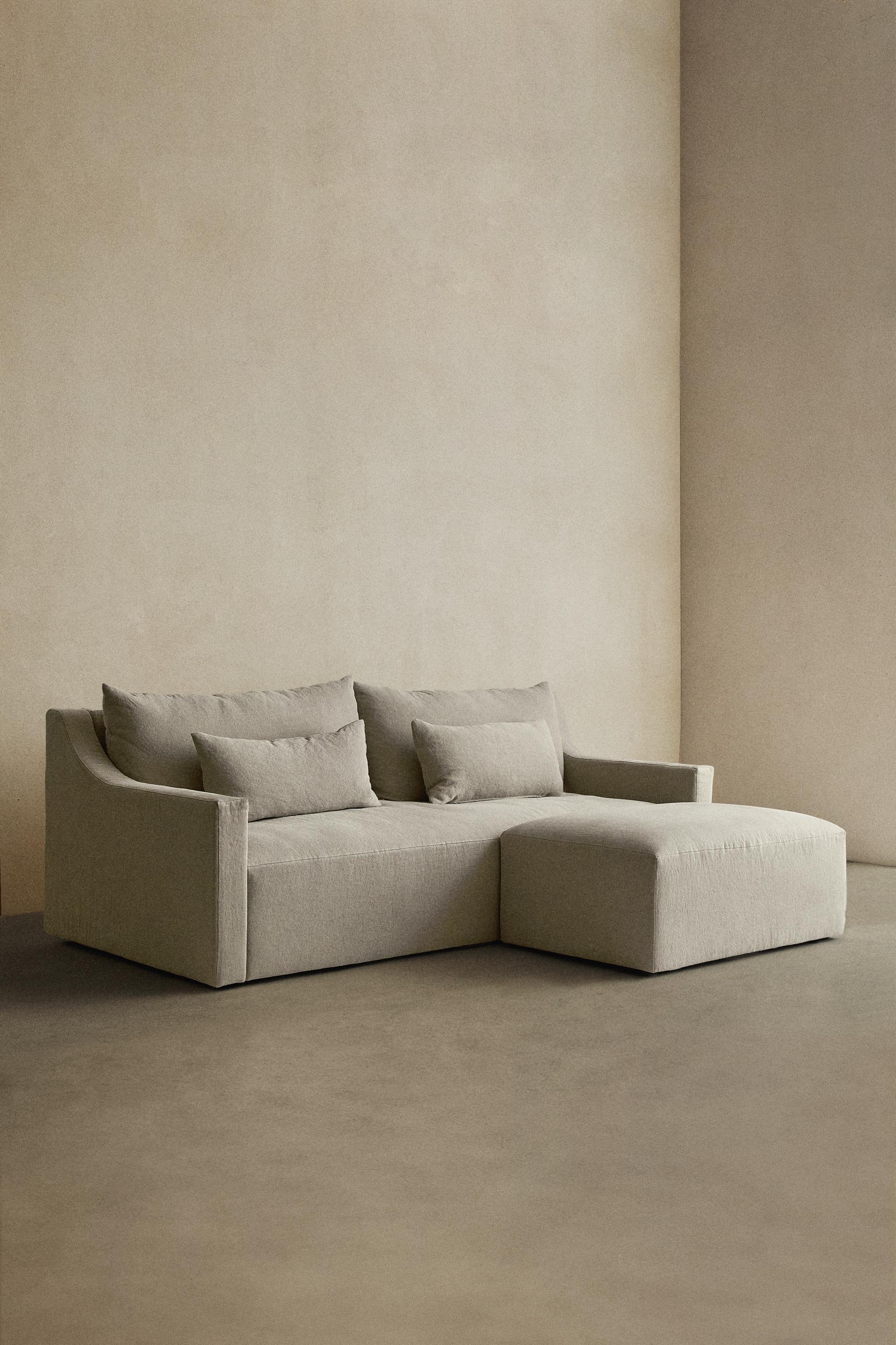 WASHED LINEN SOFA — Light beige