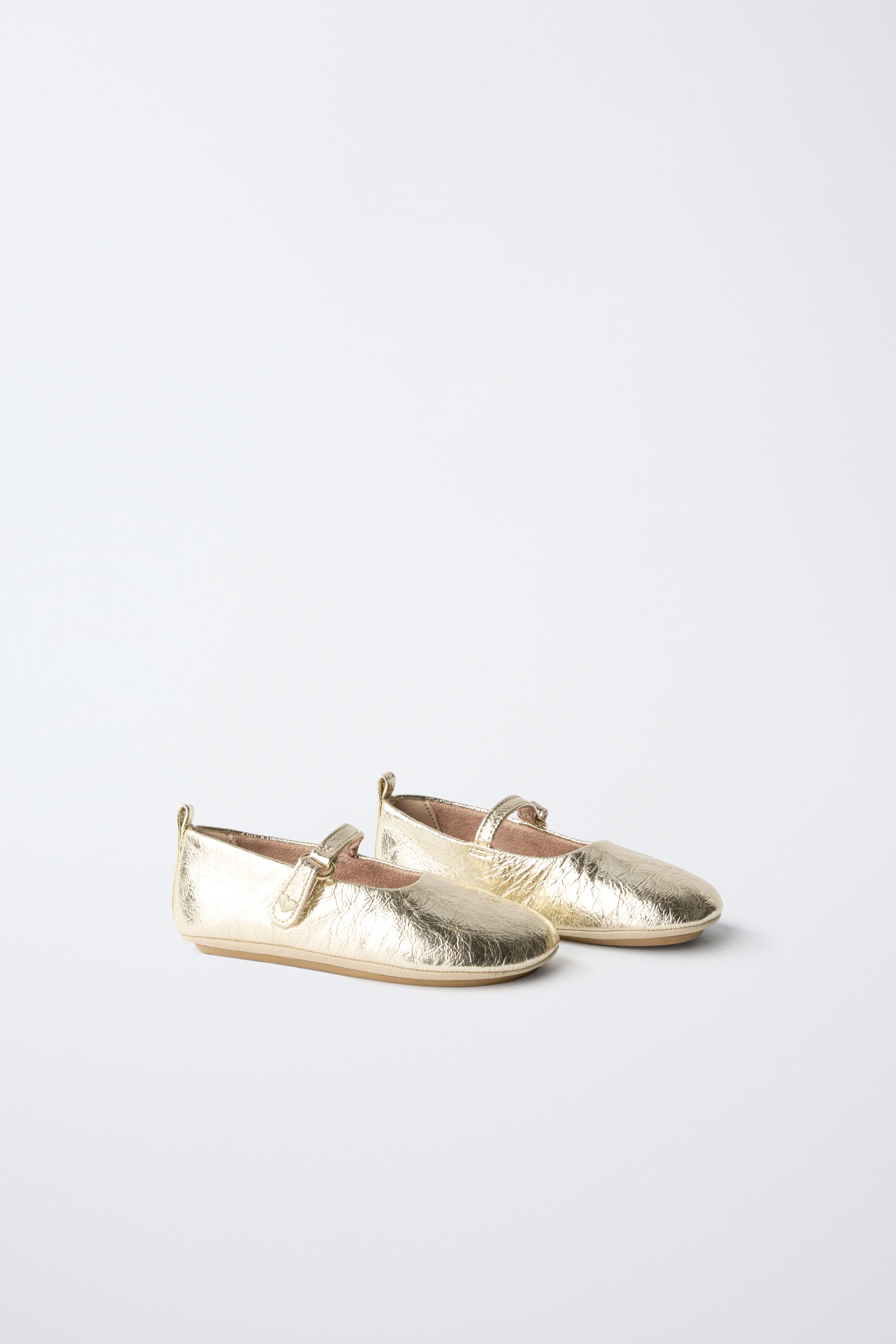 METALLIC LEATHER BALLET FLATS - Gold | ZARA United States