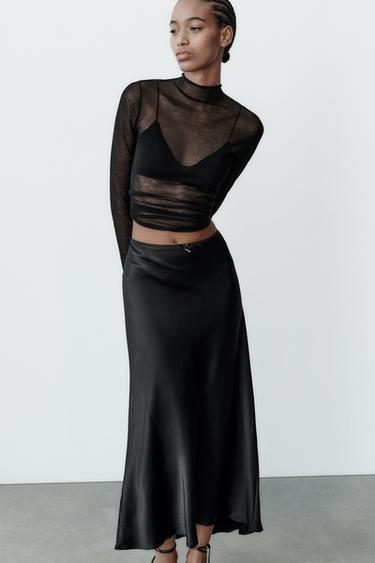 АТЛАСНАЯ ЮБКА С КРУЖЕВОМ — ЧЕРНЫЙ от Zara — изображение 0