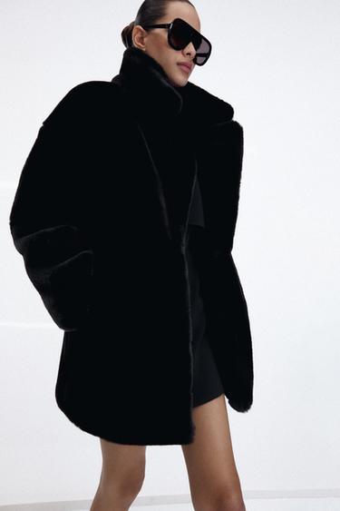 Zara FAUX FUR COAT - Black