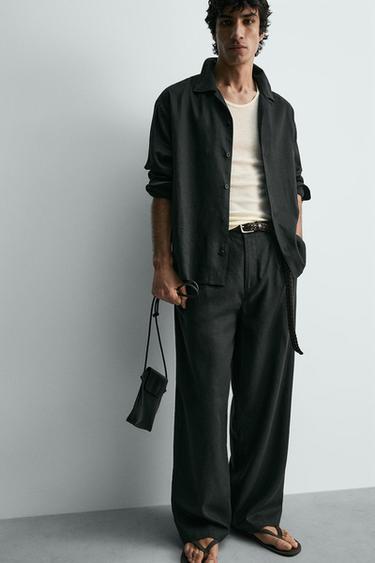 PANTALON RELAXED FIT LIN - VISCOSE - Noir de Zara - Image 5
