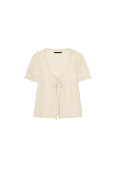 EMBROIDERED GAUZE SHIRT - Cream by Zara